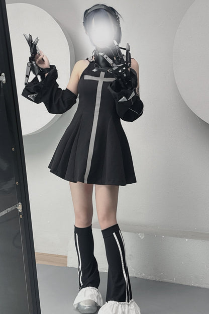 サイバーパンククロスメカニカルノースリーブドレスセット