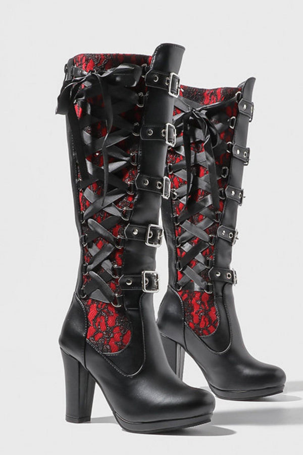 Gothic Lace-Up Long Boots
