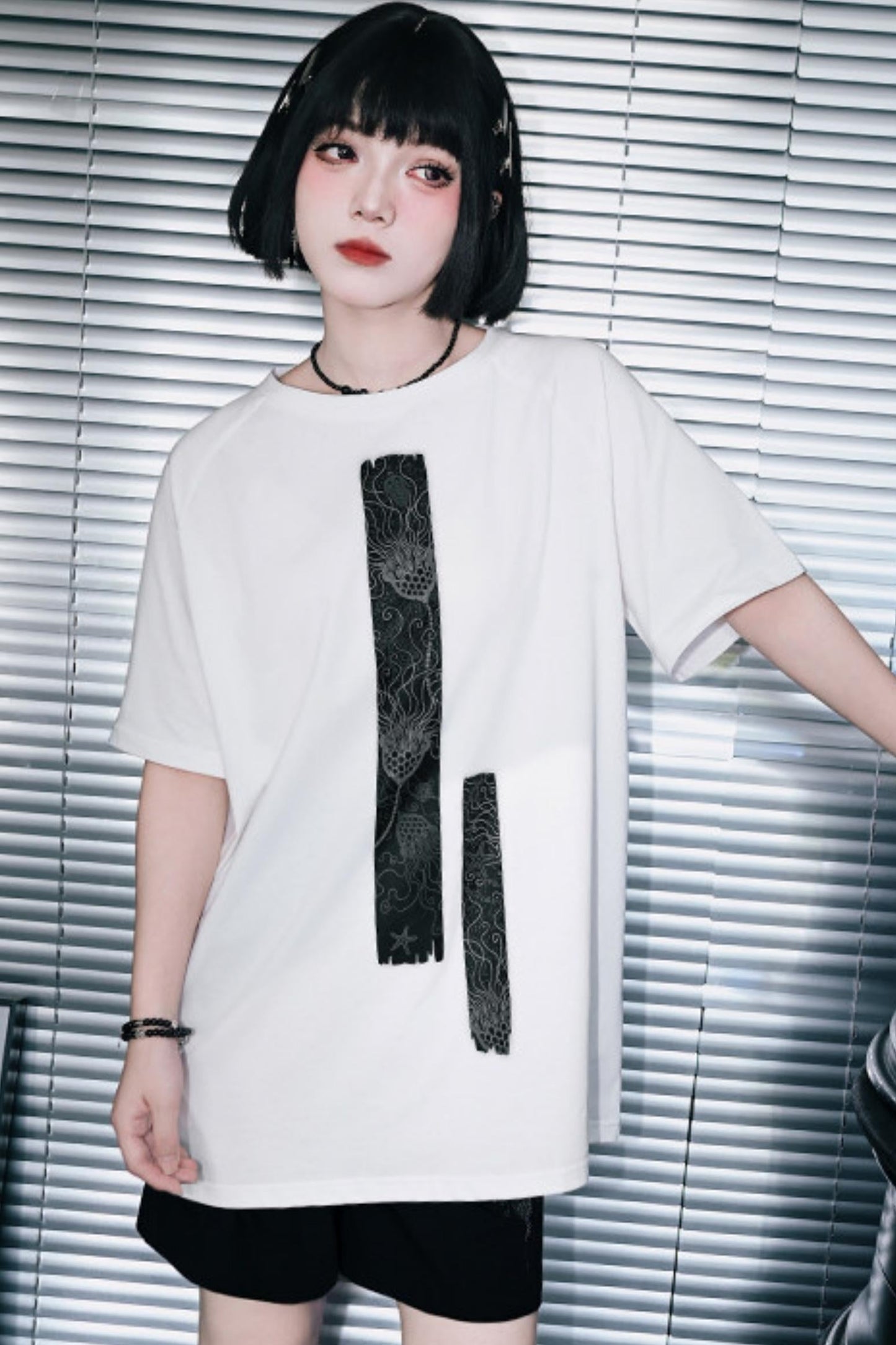 深海モチーフモノトーンオーバーTシャツ