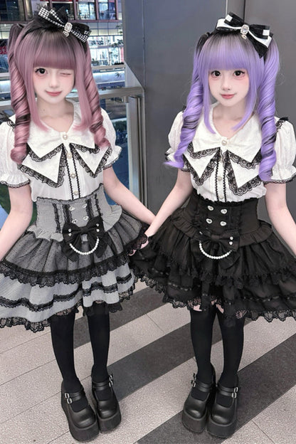 Lace Ribbon Sailor Jirai Kei Set