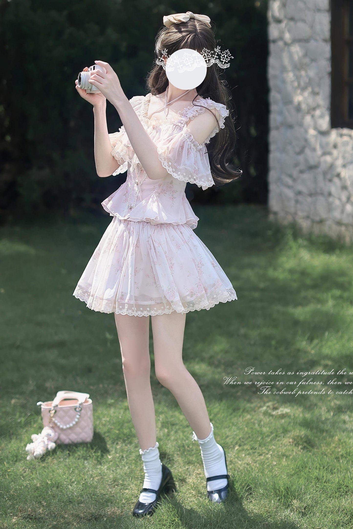 Spring Floral Chiffon Top + Skirt