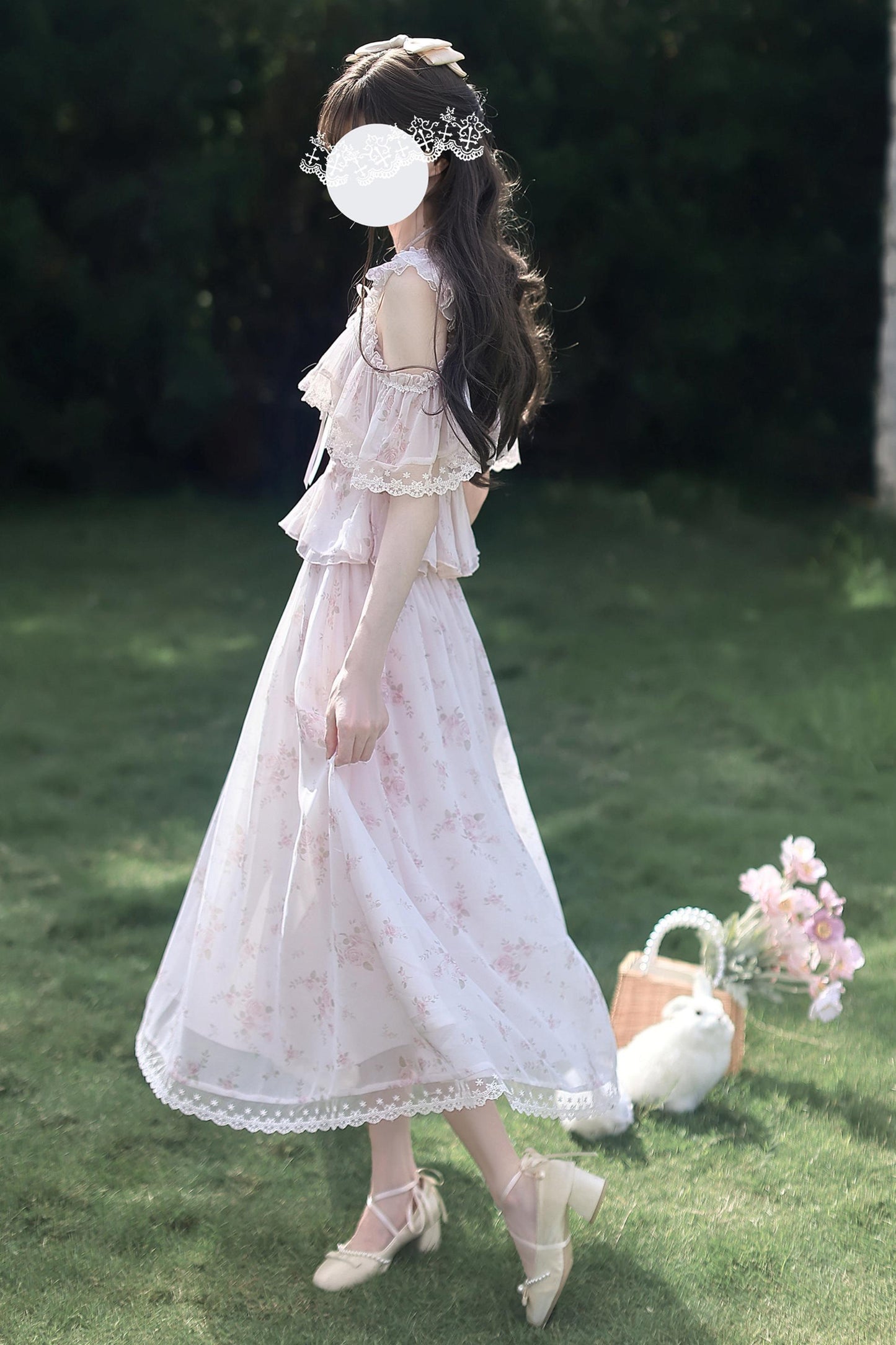 スプリングフローラルシフォントップス+スカート