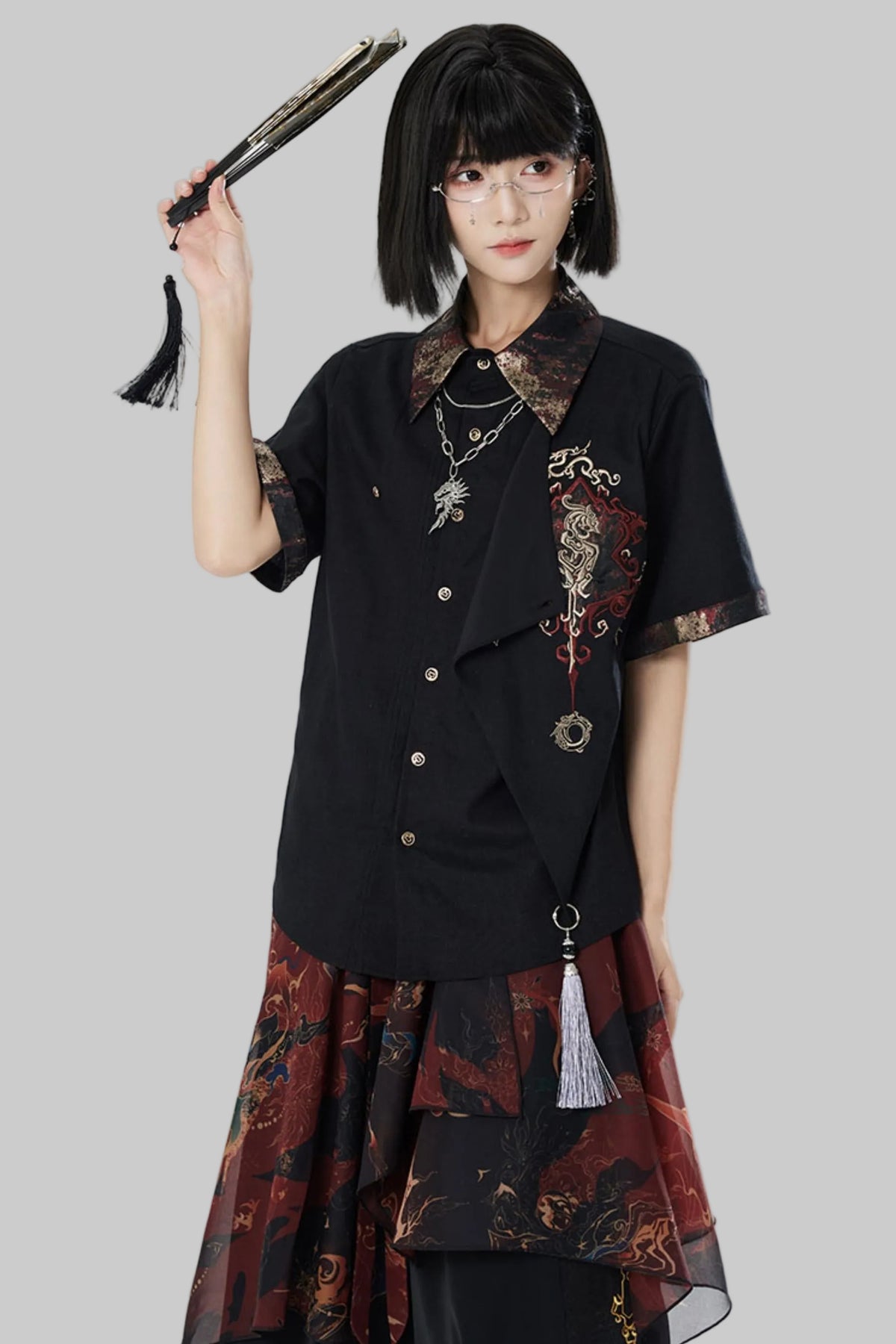 Embroidered Cotton Linen Patchwork Shirt+Pants
