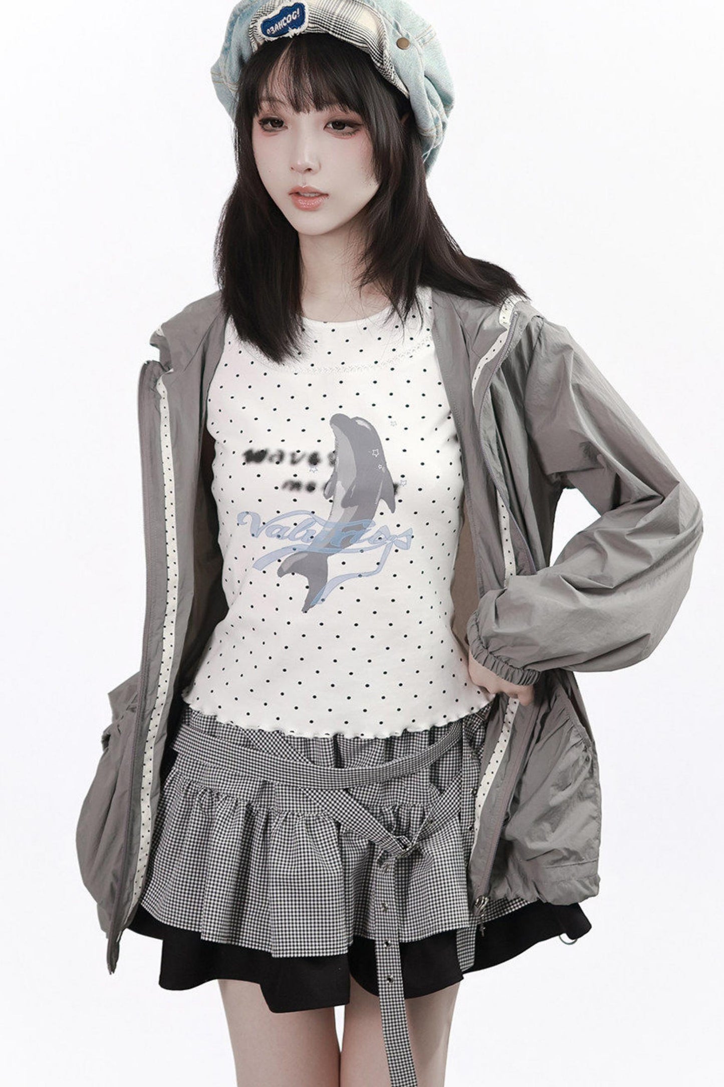 Sommerweste mit Delfinprint + UV-Jacke + Rock