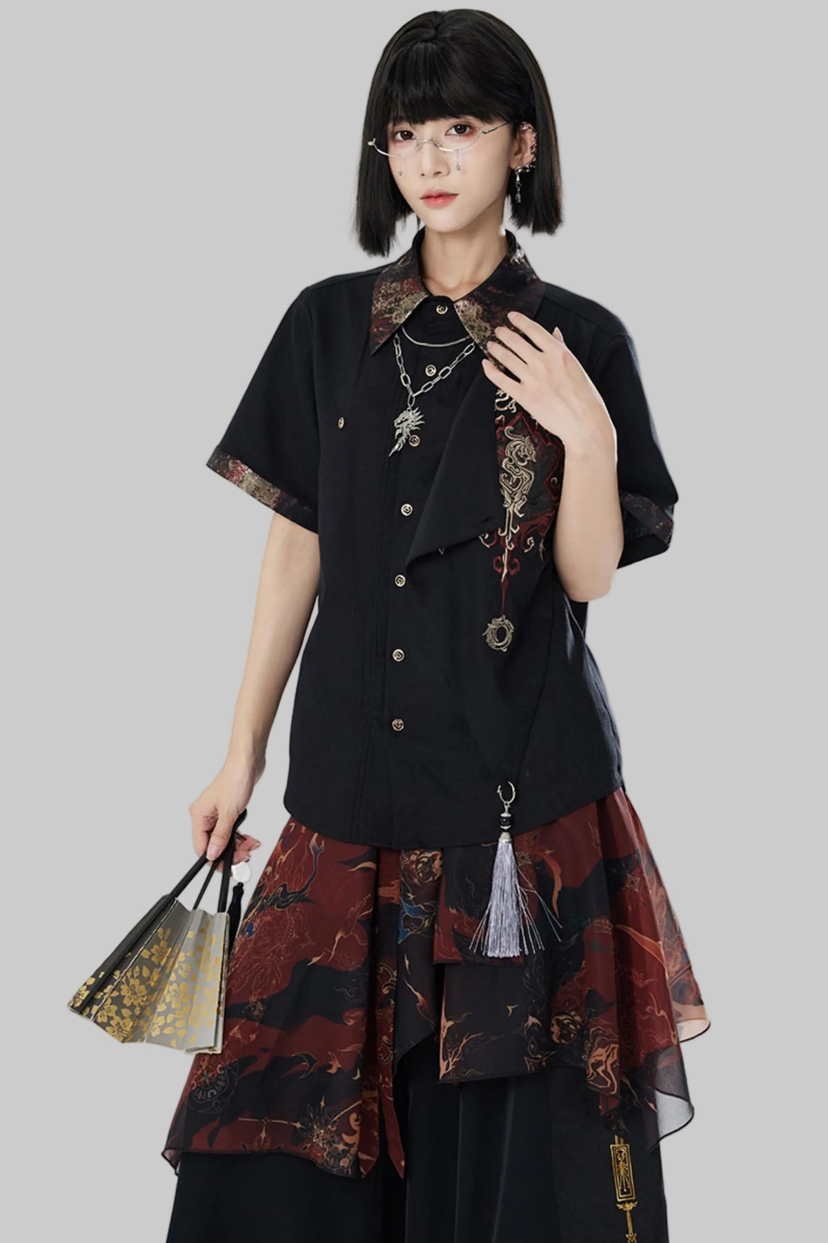 Embroidered Cotton Linen Patchwork Shirt+Pants