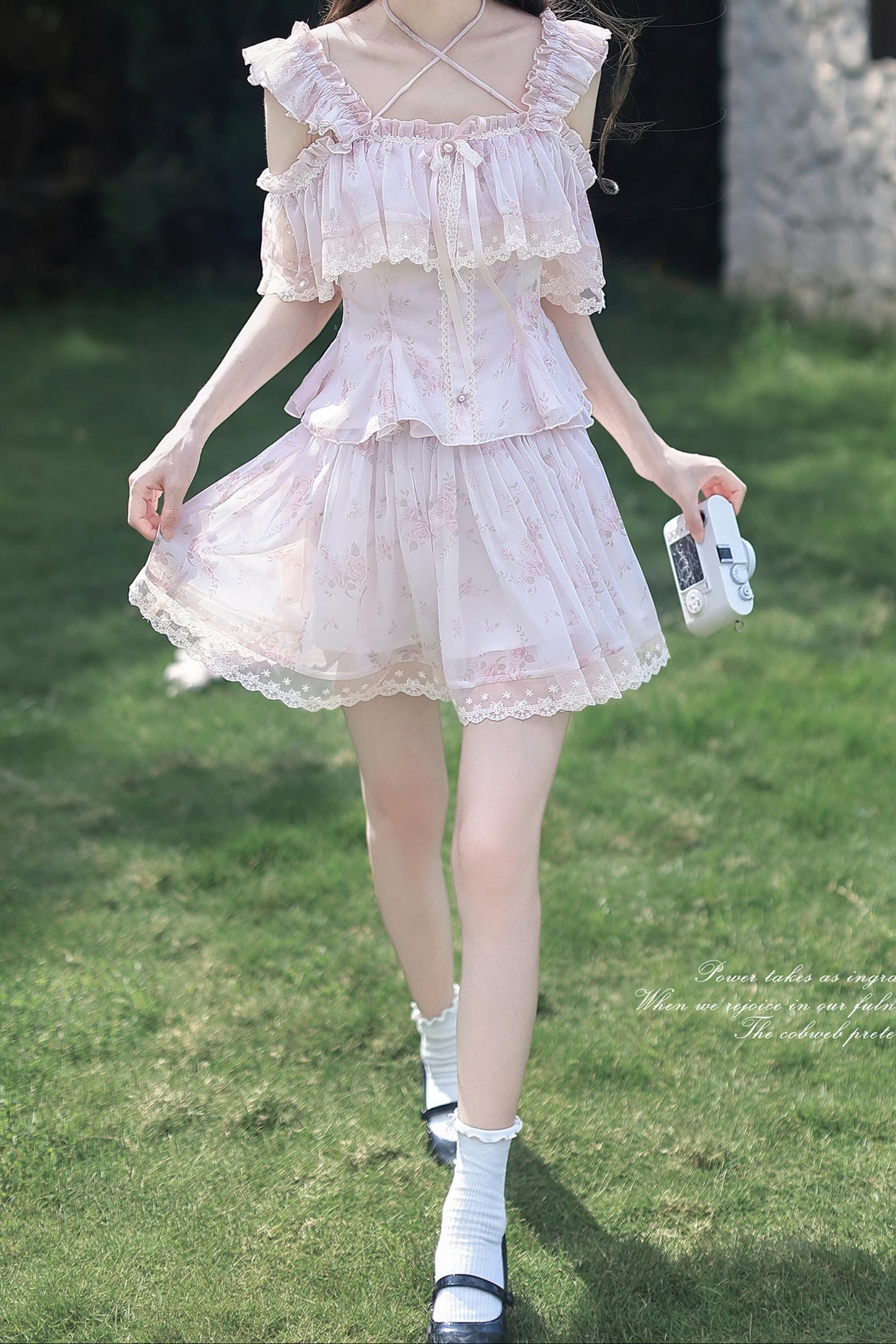 Spring Floral Chiffon Top + Skirt