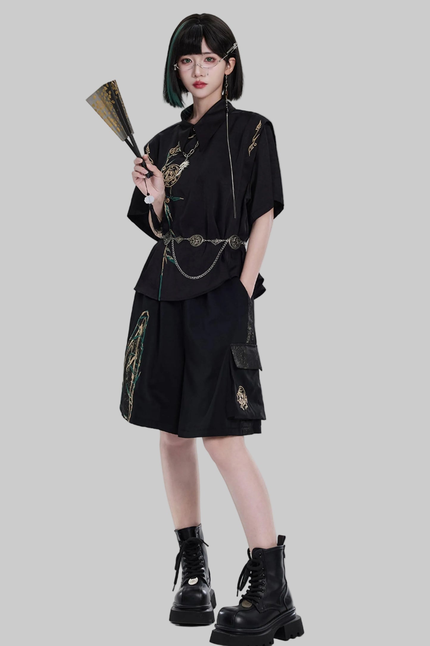 Golden Crow Embroidered Blouse Set-Up