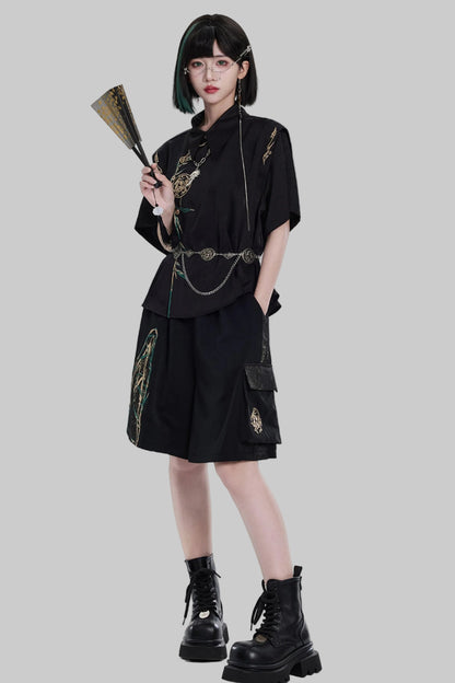 Golden Crow Embroidered Blouse Set-Up