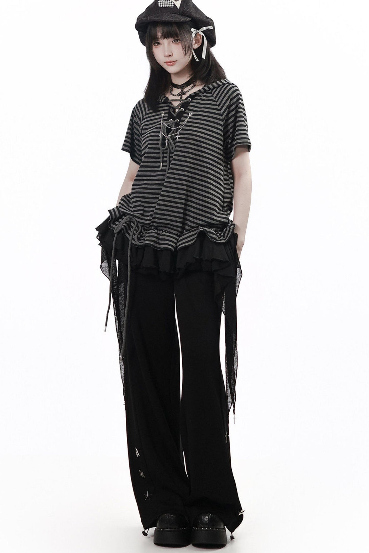 haut mode vintage à rayures + jupe + pantalon