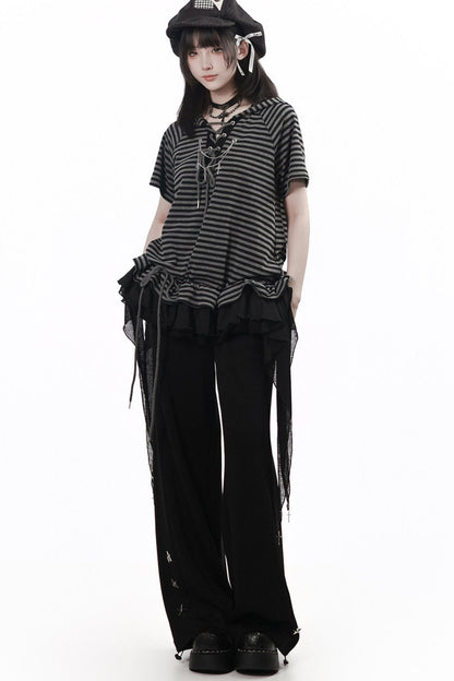 haut mode vintage à rayures + jupe + pantalon