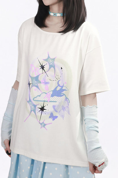 Betörendes T-Shirt mit verträumtem Nebel-Print + Rock + Beinstulpen