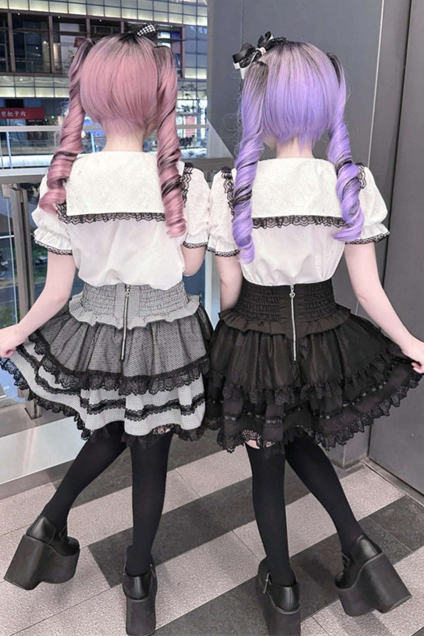 Lace Ribbon Sailor Jirai Kei Set