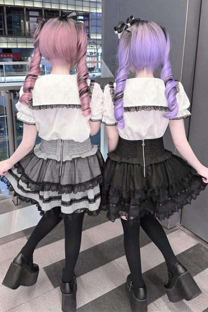 Lace Ribbon Sailor Jirai Kei Set