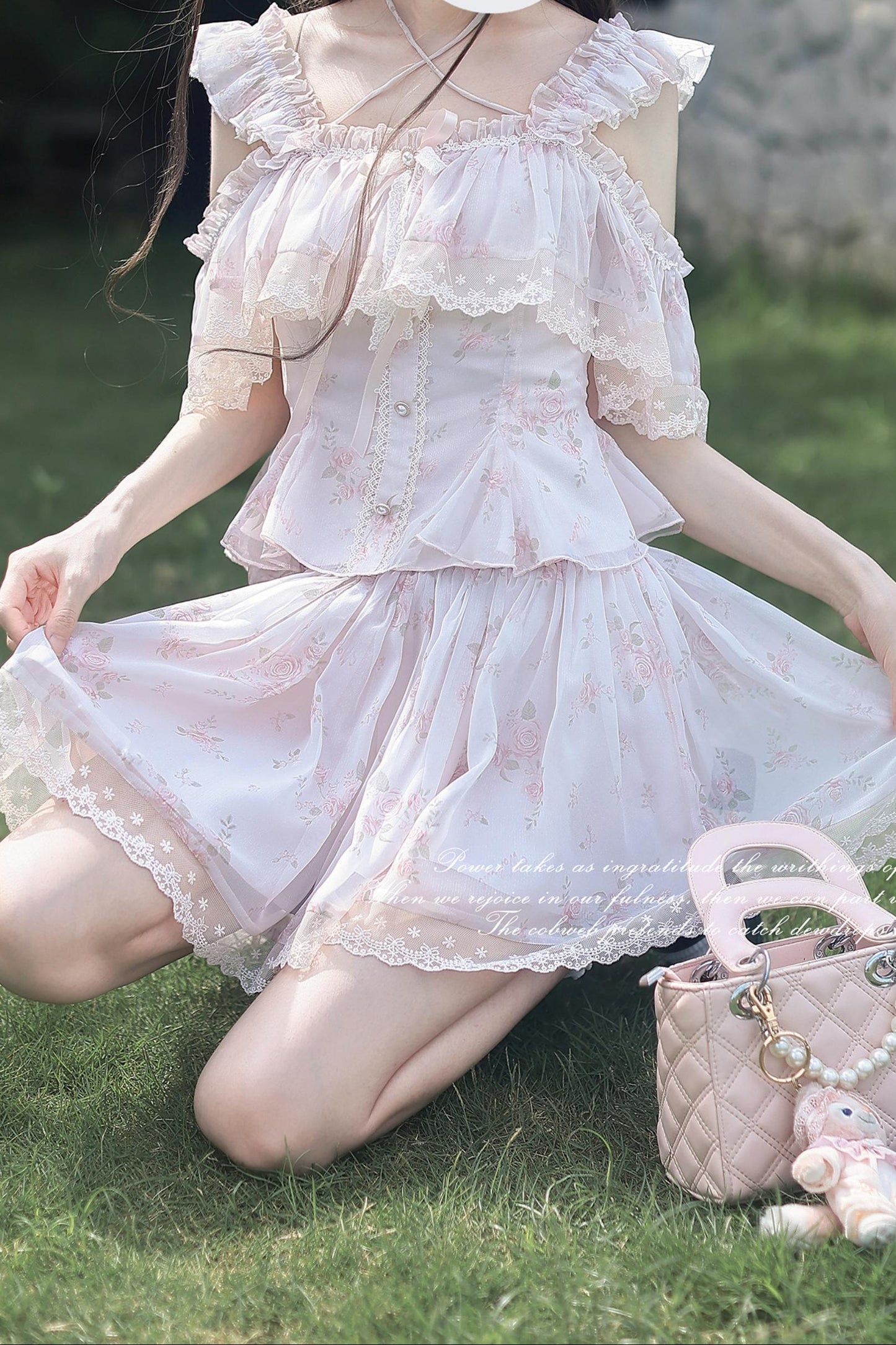 Spring Floral Chiffon Top + Skirt