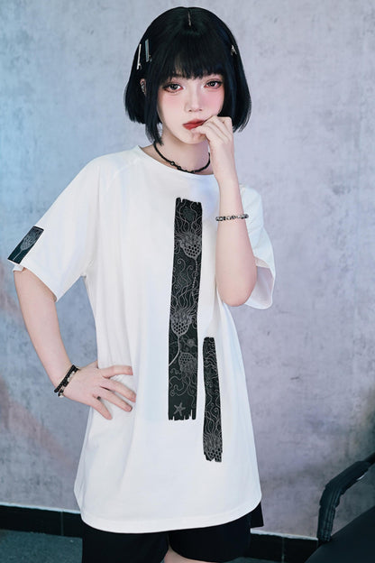 深海モチーフモノトーンオーバーTシャツ