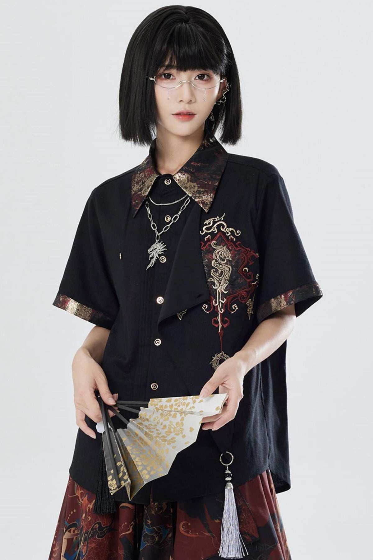 Embroidered Cotton Linen Patchwork Shirt+Pants
