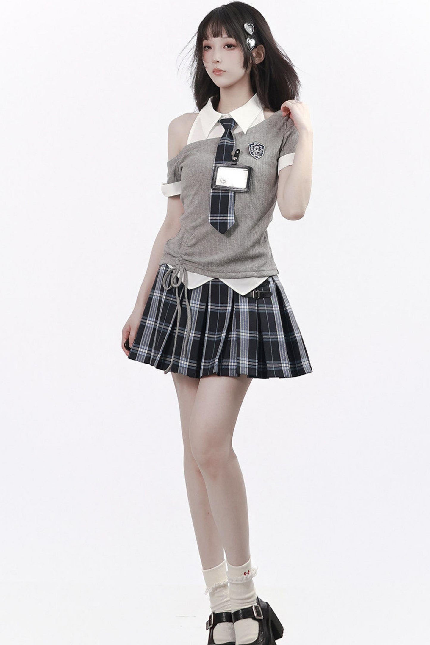 Asymmetrical School Uniform Set with Tie