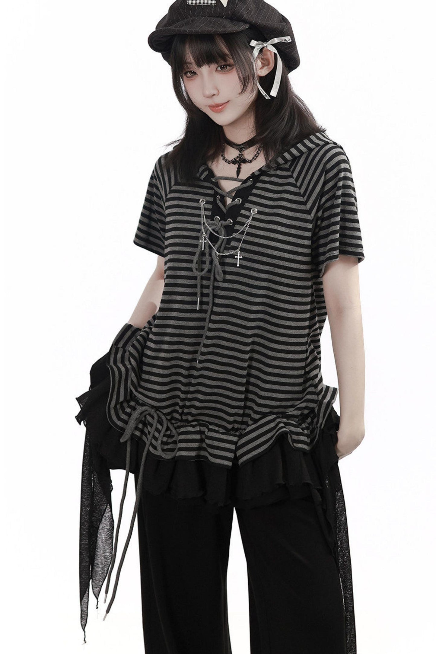 haut mode vintage à rayures + jupe + pantalon