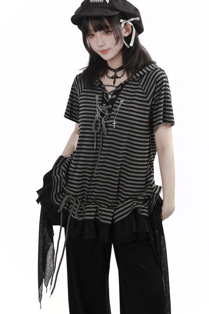 haut mode vintage à rayures + jupe + pantalon