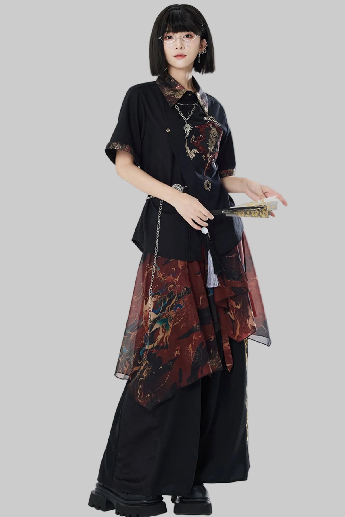 Embroidered Cotton Linen Patchwork Shirt+Pants