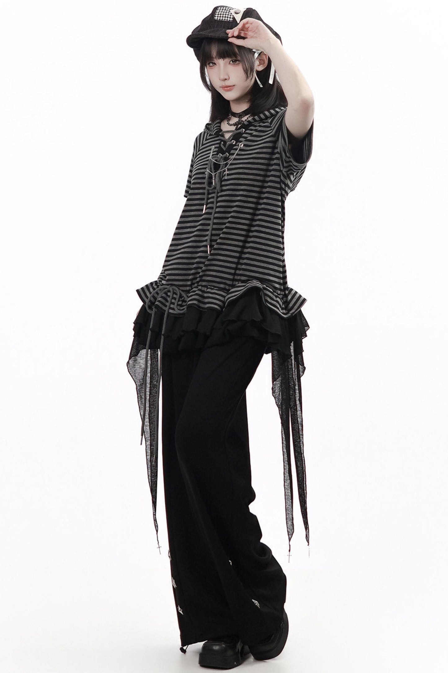 haut mode vintage à rayures + jupe + pantalon