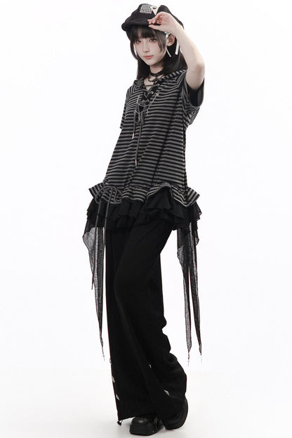 haut mode vintage à rayures + jupe + pantalon