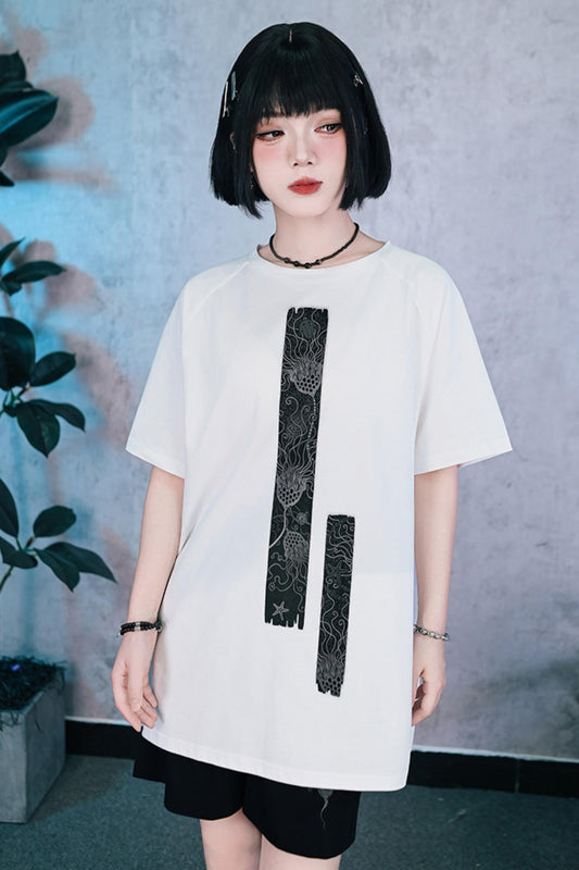 深海モチーフモノトーンオーバーTシャツ