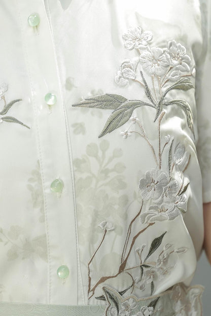 白花刺繍のチャイナ令嬢セットアップ