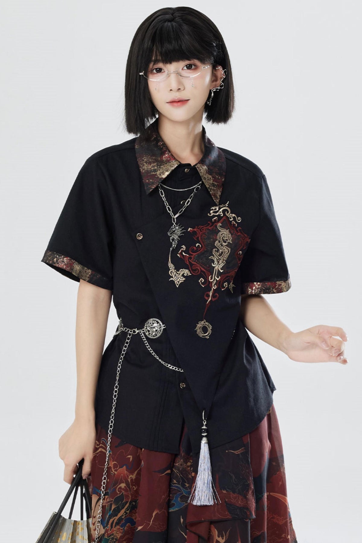 Embroidered Cotton Linen Patchwork Shirt+Pants