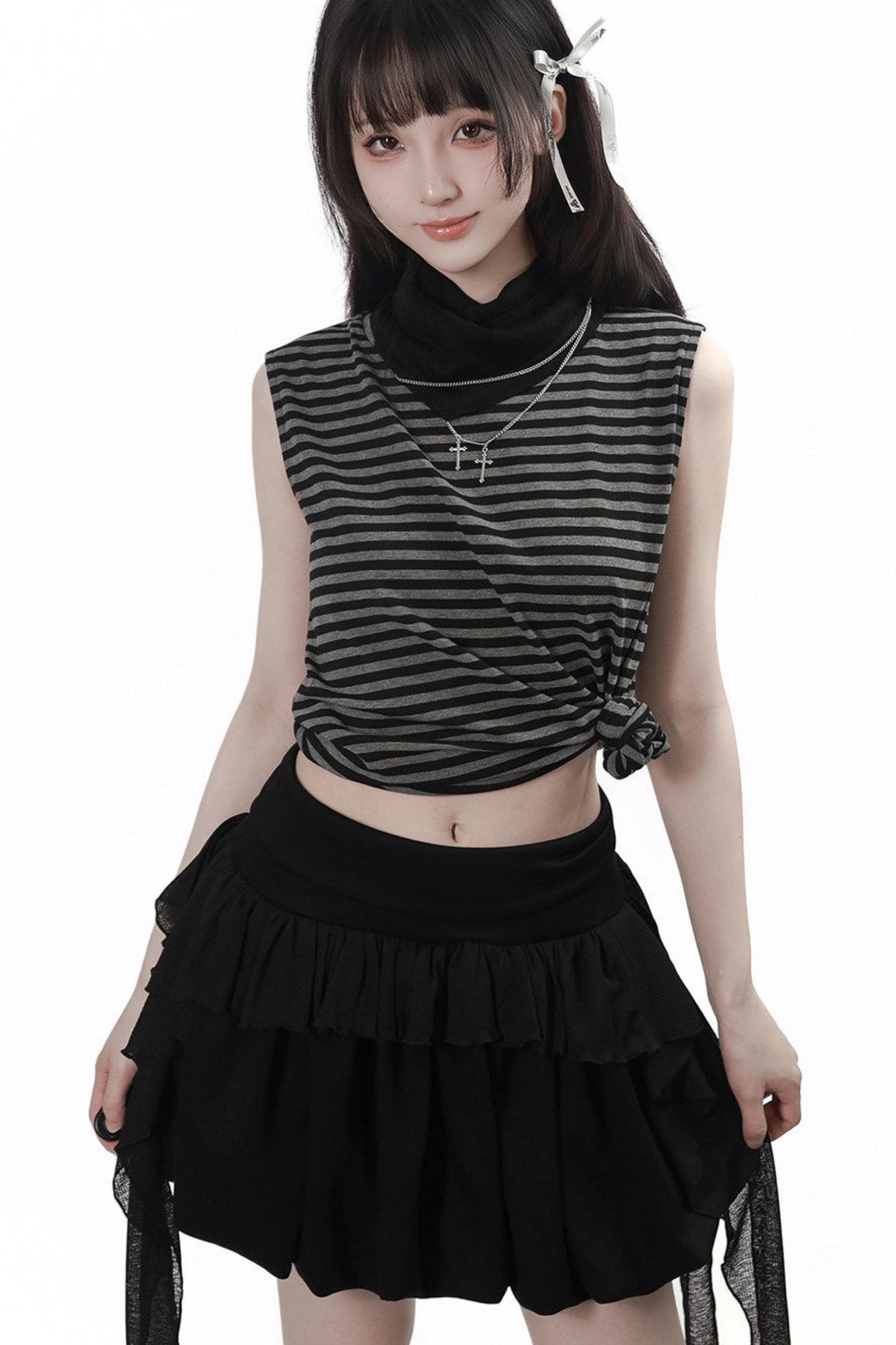 haut mode vintage à rayures + jupe + pantalon