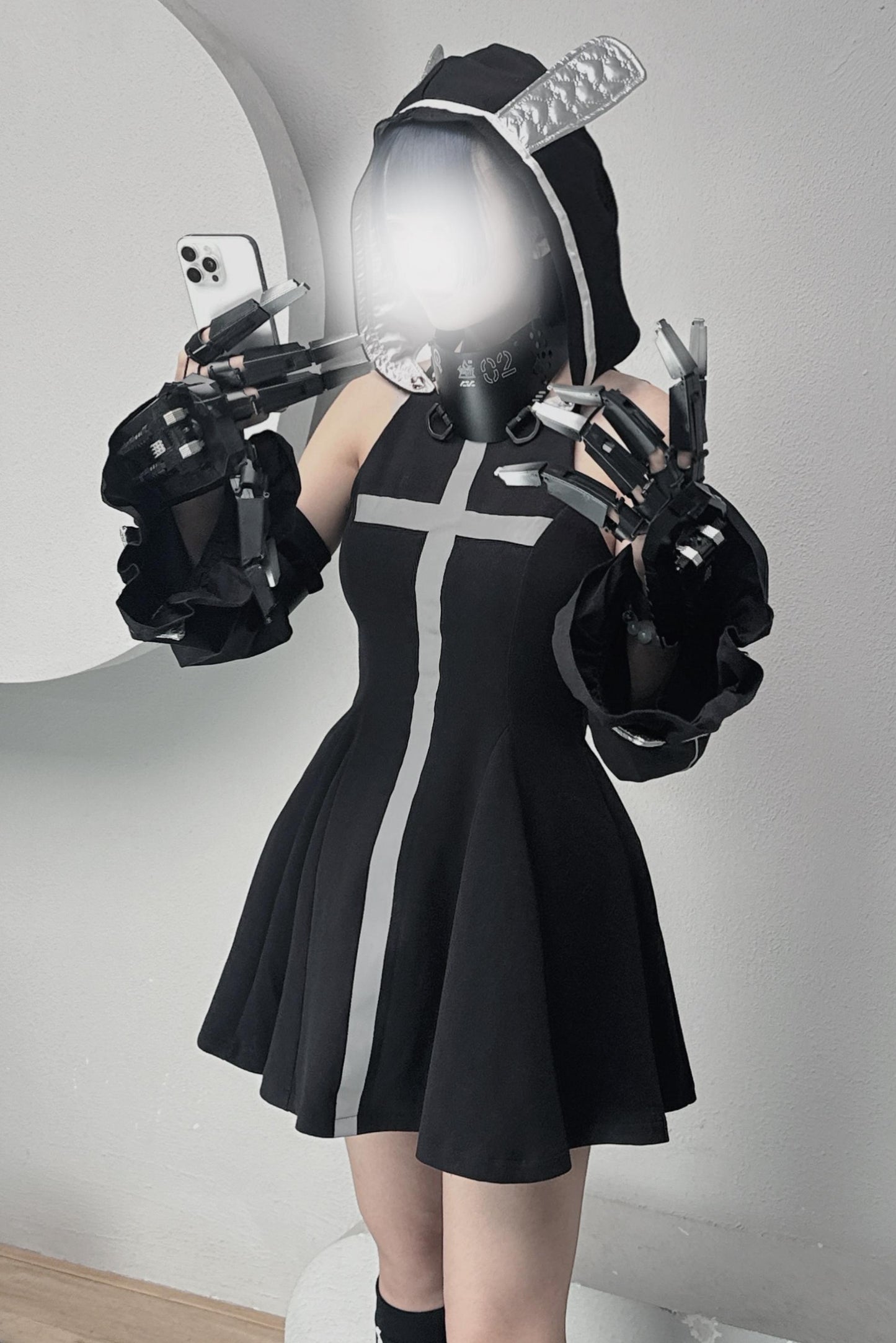 サイバーパンククロスメカニカルノースリーブドレスセット