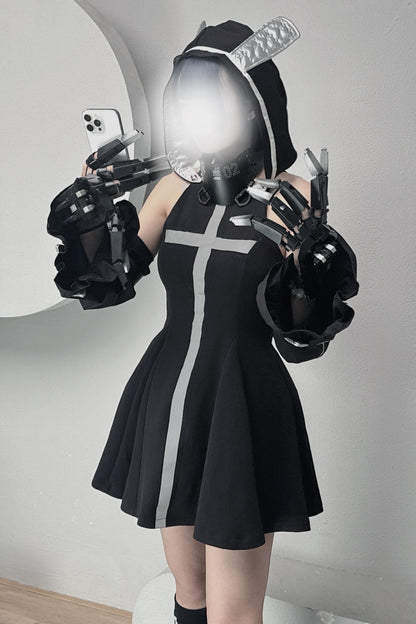サイバーパンククロスメカニカルノースリーブドレスセット