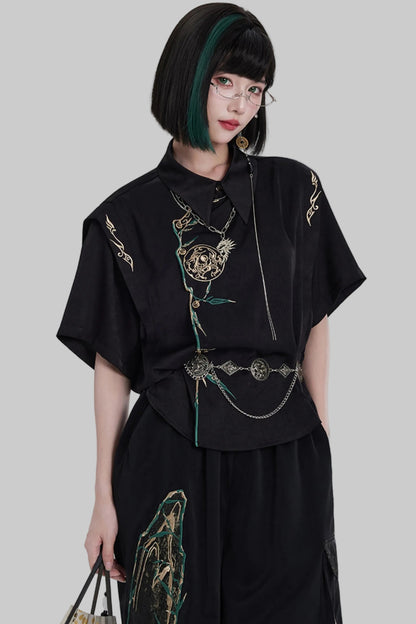 Golden Crow Embroidered Blouse Set-Up