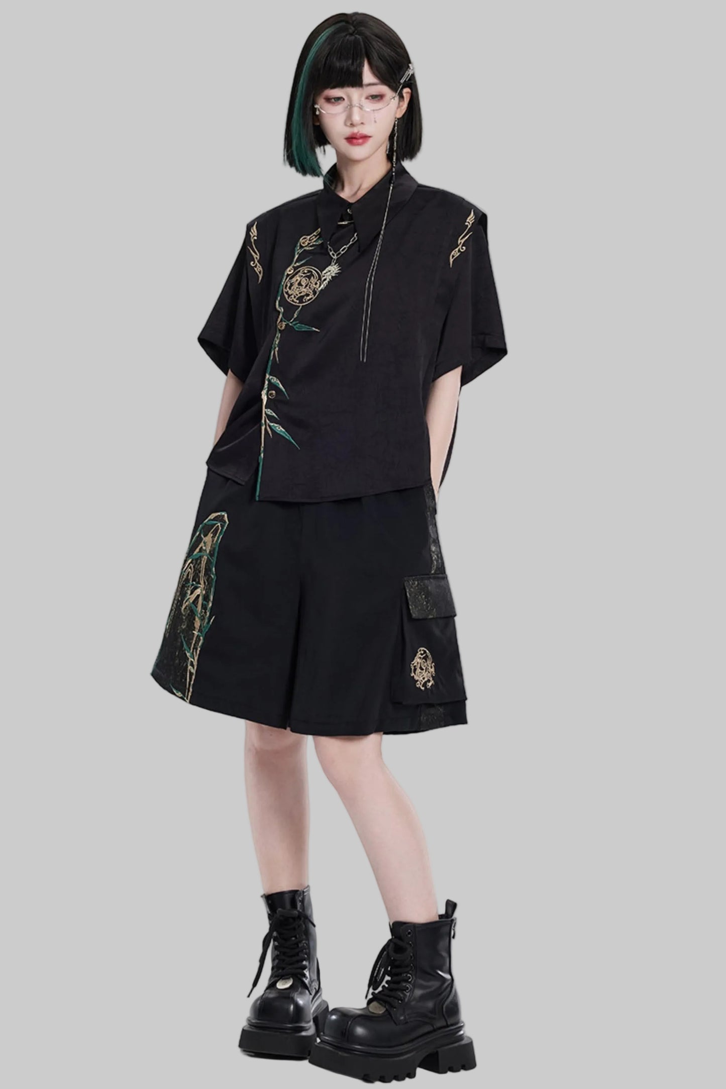 Golden Crow Embroidered Blouse Set-Up