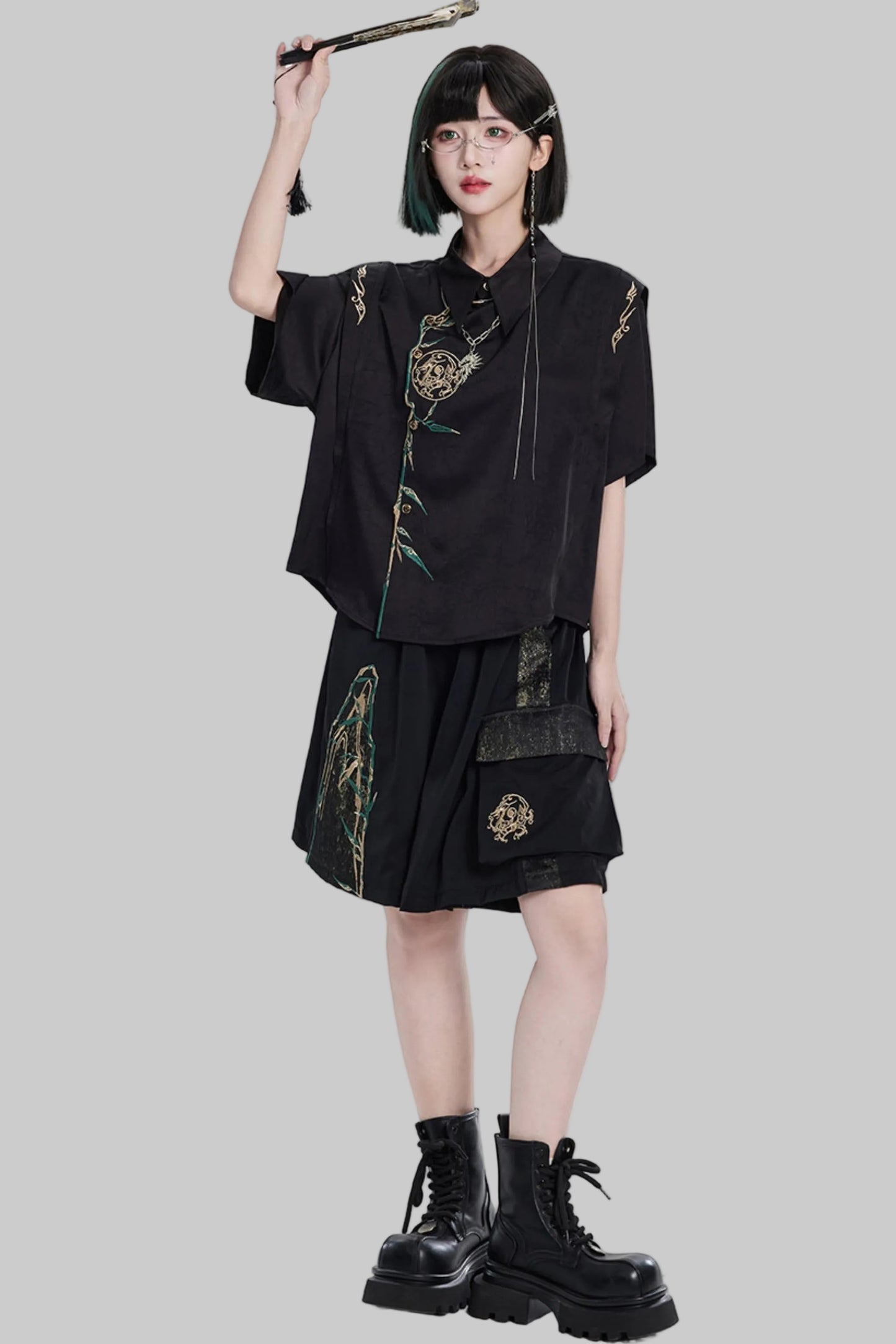Golden Crow Embroidered Blouse Set-Up
