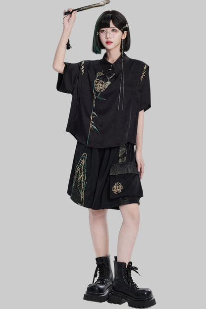 Golden Crow Embroidered Blouse Set-Up