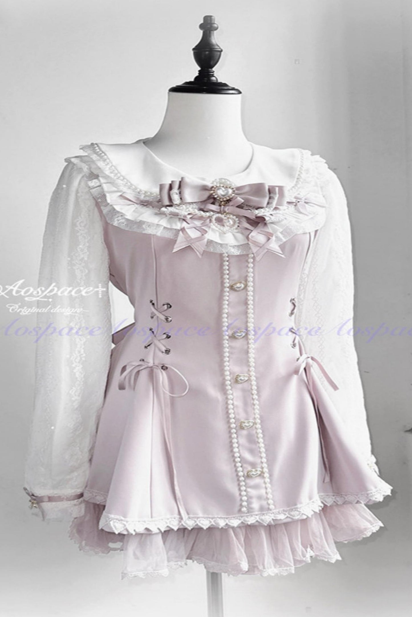Lace Pearl Collar Long-Sleeve Set