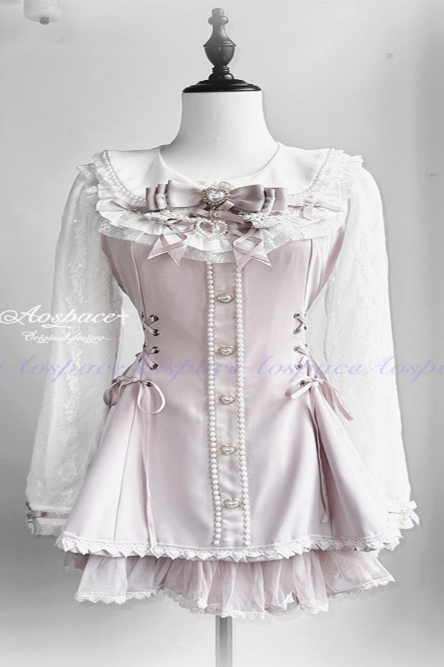 Lace Pearl Collar Long-Sleeve Set