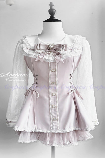 Lace Pearl Collar Long-Sleeve Set