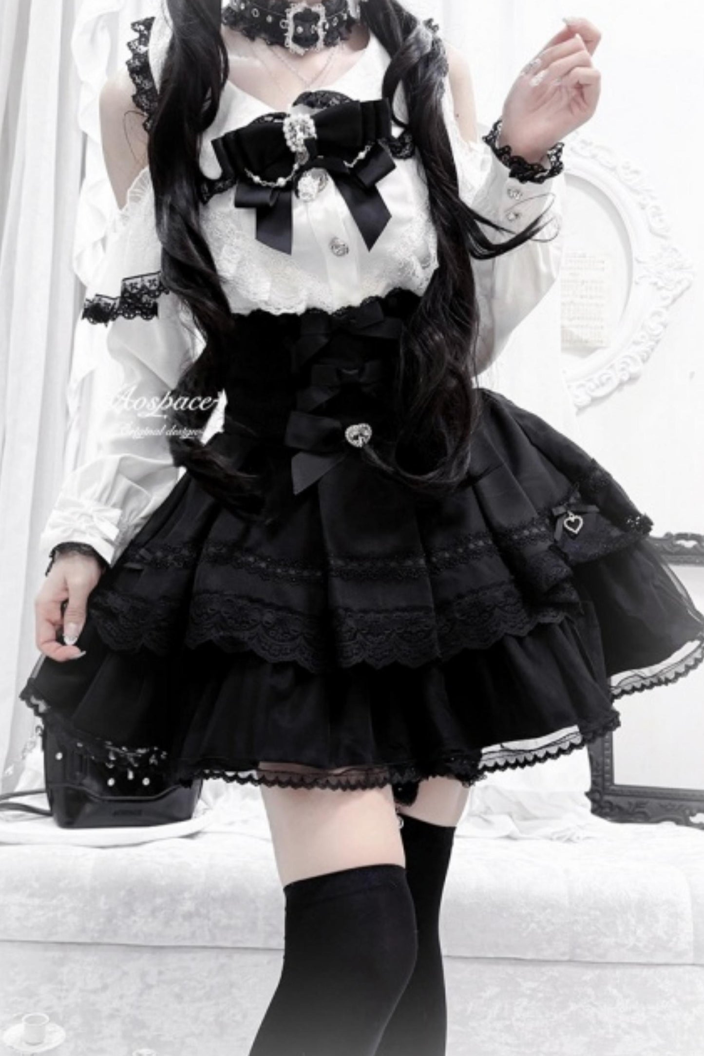 Off-Shoulder-Spitzenbluse im Jirai-Kei-Stil