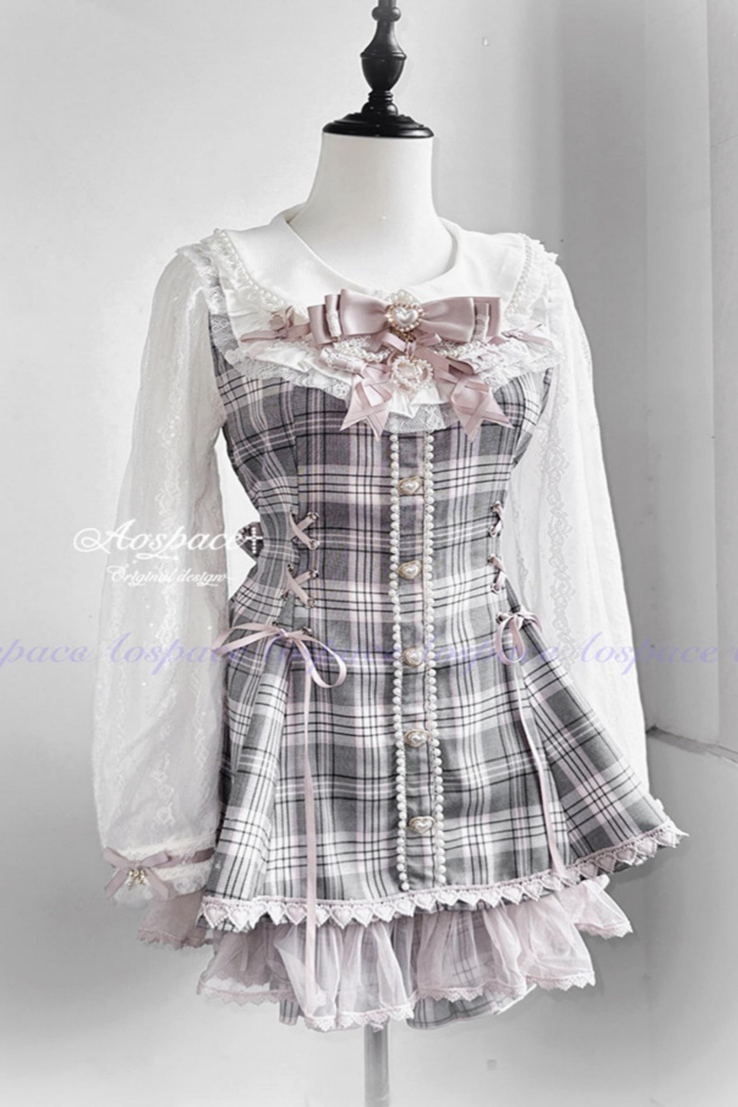 Lace Pearl Collar Long-Sleeve Set