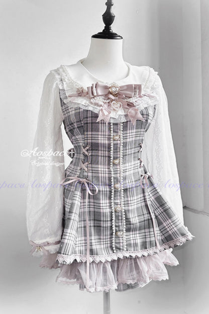 Lace Pearl Collar Long-Sleeve Set