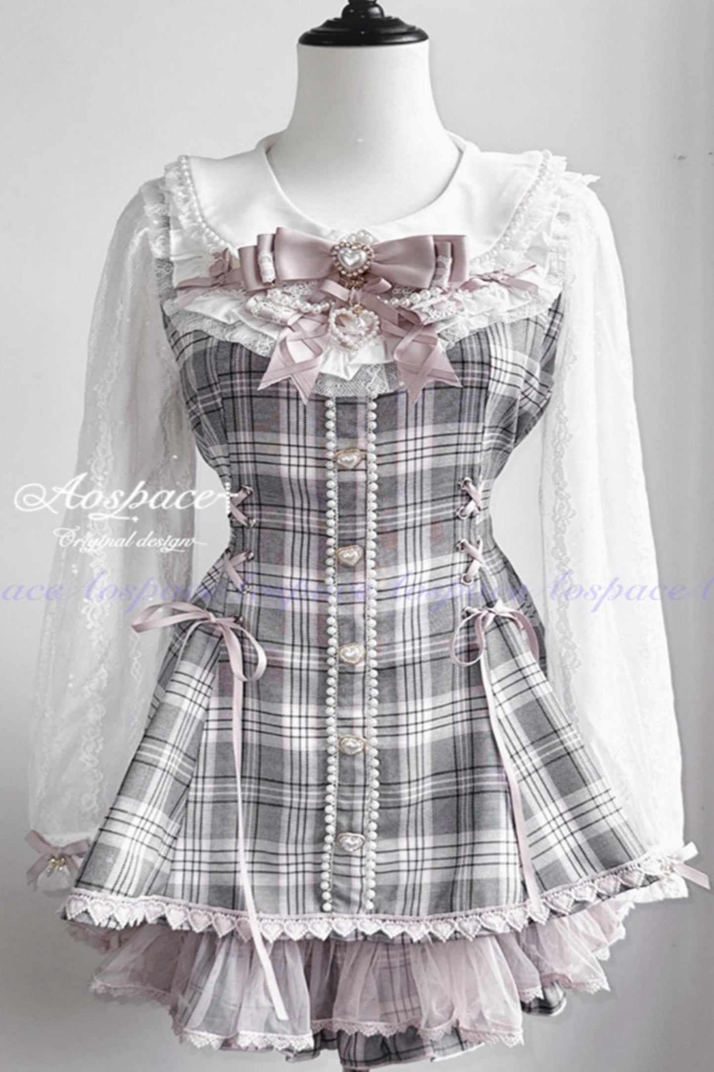 Lace Pearl Collar Long-Sleeve Set