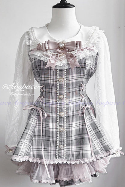 Lace Pearl Collar Long-Sleeve Set