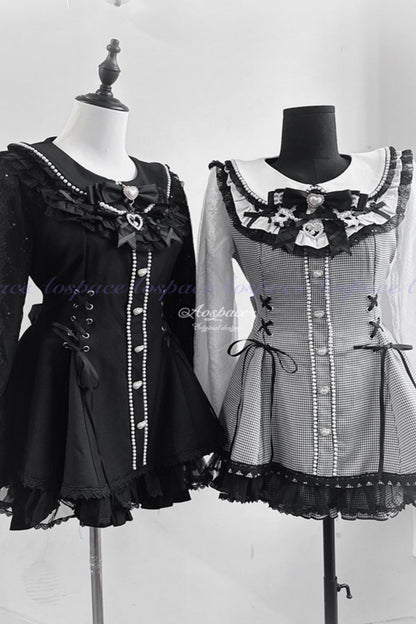 Lace Pearl Collar Long-Sleeve Set
