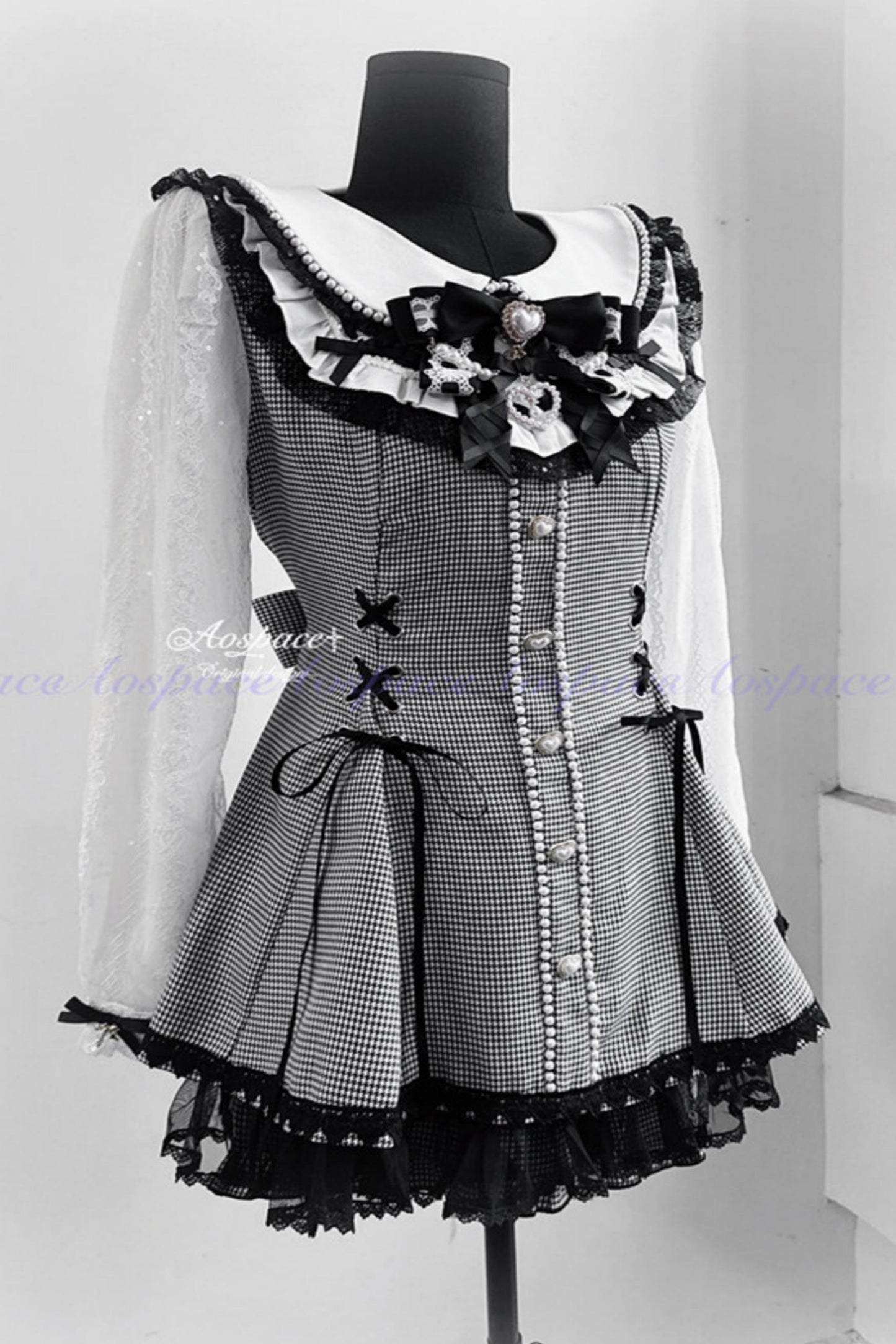 Lace Pearl Collar Long-Sleeve Set