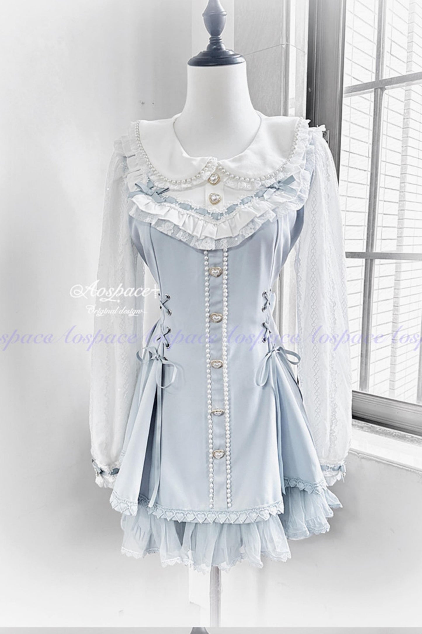 Lace Pearl Collar Long-Sleeve Set
