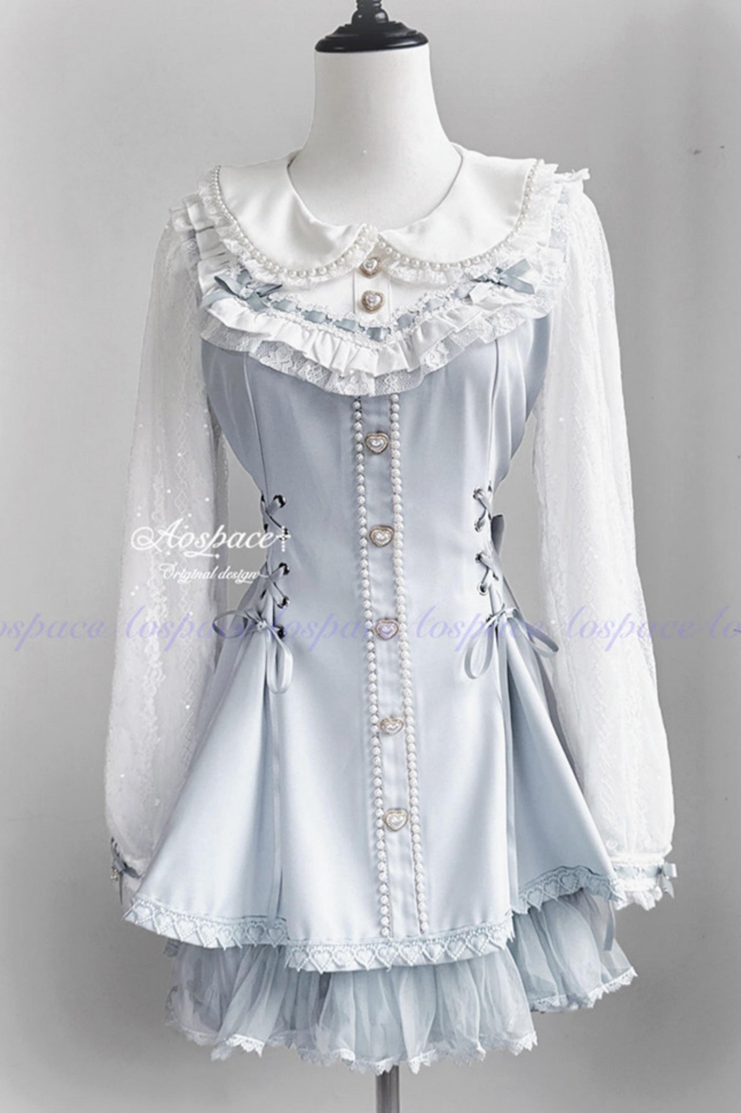 Lace Pearl Collar Long-Sleeve Set