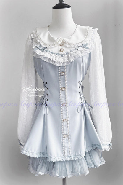 Lace Pearl Collar Long-Sleeve Set