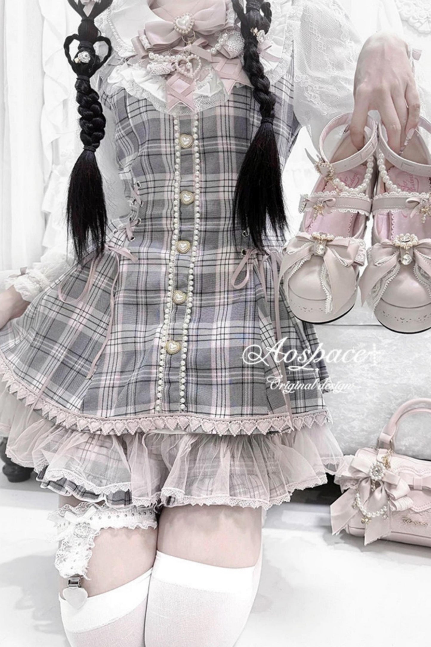 Lace Pearl Collar Long-Sleeve Set